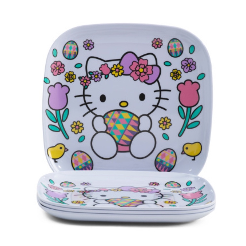 🌷🌼🎀 Set Of 4 Hello Kitty Easter Flowers Melamine Plates